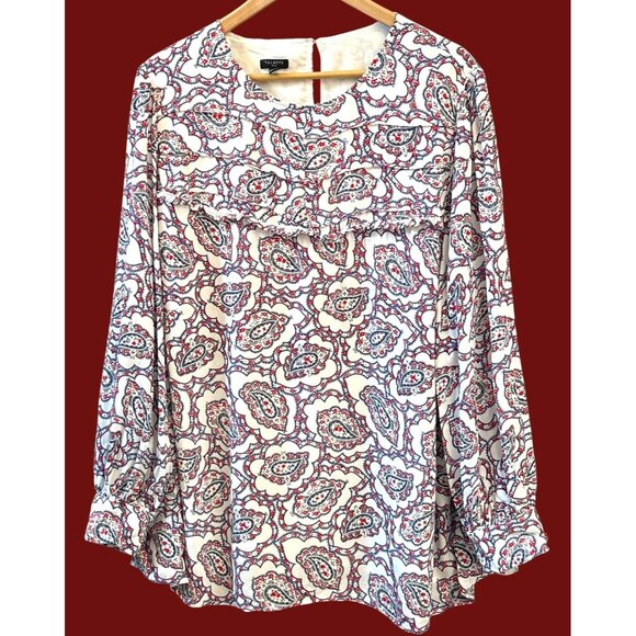 Talbots Plus Size Paisley Print Boho Blouse 3X Preppy Retro Long Sleeve - Picture 1 of 5